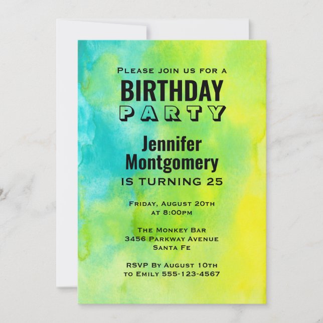 Invitación Diversión Amarillo y Azul Cumpleaños Abstracto en  (Anverso)