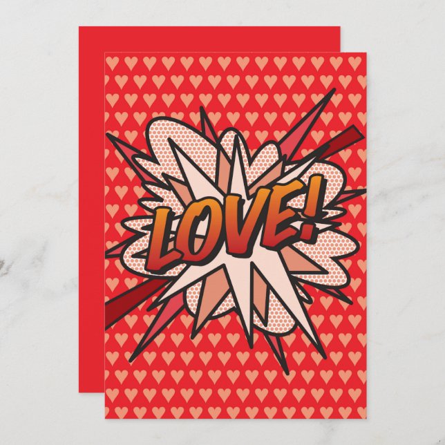 Invitación Diversión Amor Libro Cómic Arte Pop Retro (Anverso / Reverso)