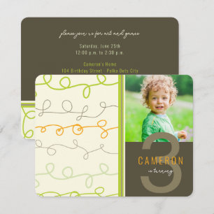 Invitación Diversión Arte Retro Garabatos Líneas Cumpleaños I