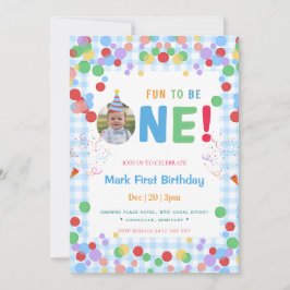 Invitación Diversión Azul para Cumplir Un Foto Primer Cumple