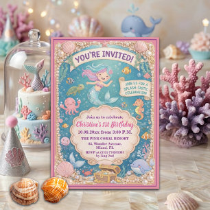 Invitación Diversión Bajo el Mar Cumpleaños 1 de Sirena