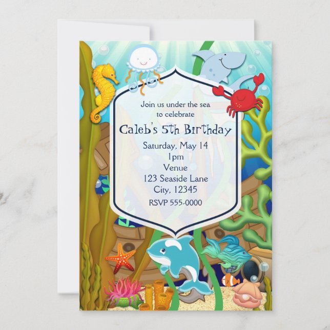 Invitación Diversión bajo el mar niños fiesta de cumpleaños I (Anverso)