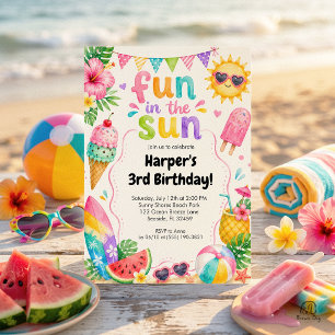 Invitación Diversión bajo el Sol Cumpleaños de Verano Tropica