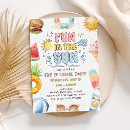 Invitación Diversión Bajo El Sol, Fiesta De Fin De Curso 