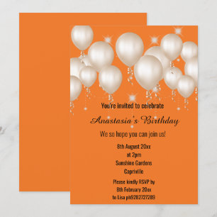 INVITACIÓN DIVERSIÓN BALLONES NARANJA LUMINOSO CUMPLEAÑOS