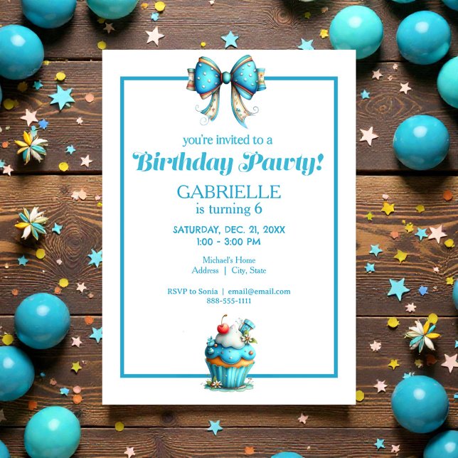 Invitación Diversión Caprichosa Cumpleaños Azul Turquesa (Subido por el creador)