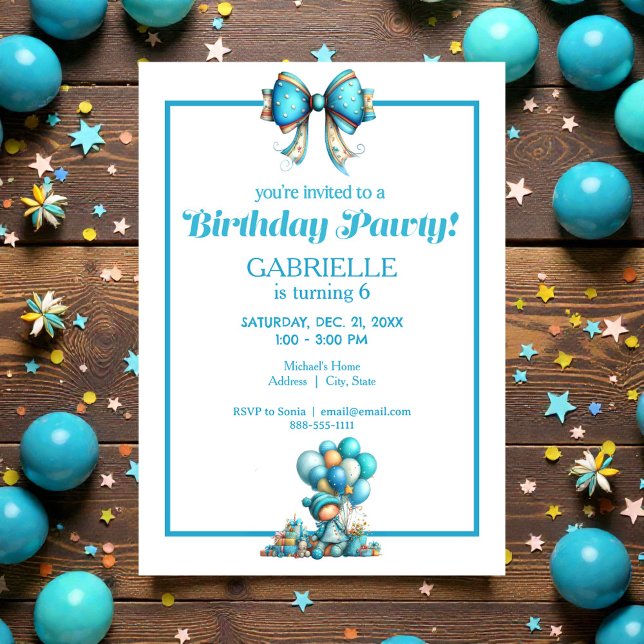 Invitación Diversión Caprichosa Cumpleaños Azul Turquesa (Subido por el creador)