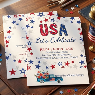 Invitación Diversión Celebración de Cumpleaños EEUU Rojo Blan