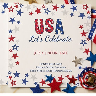 Invitación Diversión Celebración de Cumpleaños USA Rojo Blanc