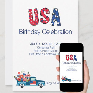 Invitación Diversión Celebración de Cumpleaños USA Rojo Blanc