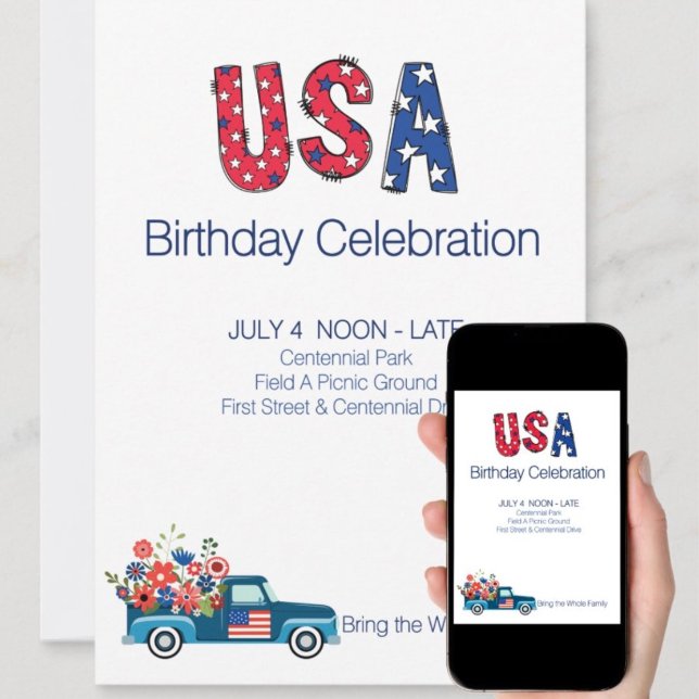 Invitación Diversión Celebración de Cumpleaños USA Rojo Blanc (Subido por el creador)
