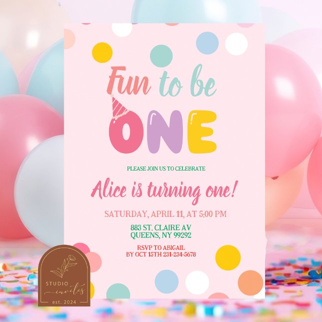 Invitación Diversión Colorida de Pastel para Cumpleaños UNO (Subido por el creador)