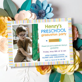 Invitación Diversión Colorida Foto Graduación Preescolar