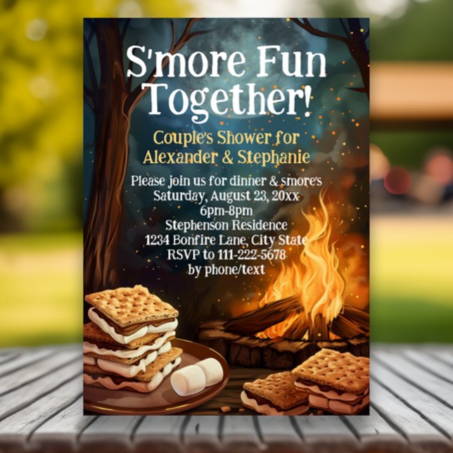 Invitación Diversión con amigos en la hoguera Ducha de pareja (smore fun together i do bbq couples bridal shower invitations)