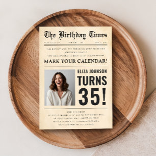 Invitación Diversión con periódico antiguo foto de cumpleaños