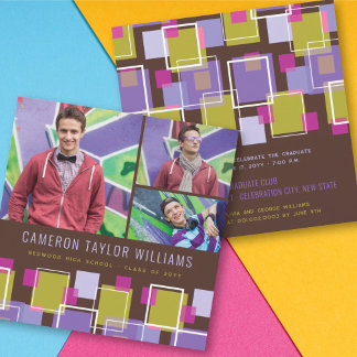 Invitación Diversión Cuadrados Retro 3 Colage de Fotos Fiesta