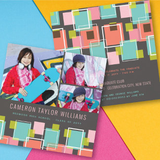 Invitación Diversión Cuadrados Retro 3 Colage de Fotos Fiesta