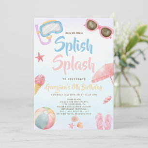Invitación Diversión Cumpleaños de niña de verano Salpicar Sa
