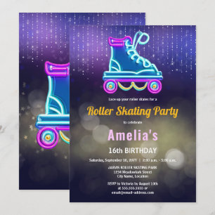 Invitación Diversión Cumpleaños Fiesta de Patinaje con Luces 