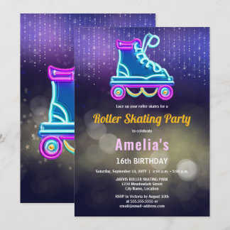 Invitación Diversión Cumpleaños Fiesta de Patinaje con Luces