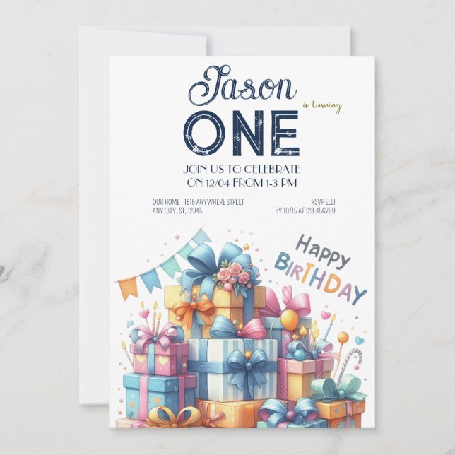 Invitación Diversión de Bebé Primer Cumpleaños (Anverso)