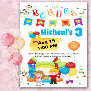 Invitación Diversión de Casa de Rebote Cumpleaños Colorido In