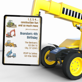 Invitación Diversión de construcción 1,2,3,4, 4º cumpleaños