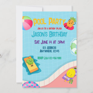 Invitación Diversión de cumpleaños con frutas en la piscina d