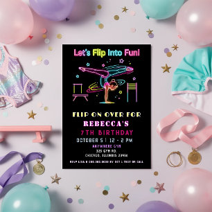 Invitación Diversión de Cumpleaños de Gimnasia Neon Glow Al R