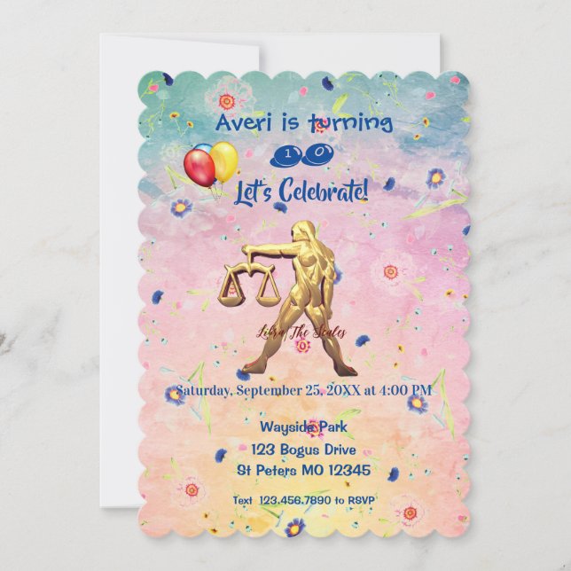 Invitación Diversión de cumpleaños de Libra (23 de septiembre (Anverso)