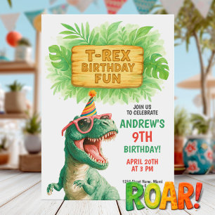 Invitación Diversión de cumpleaños en la jungla del T-Rex
