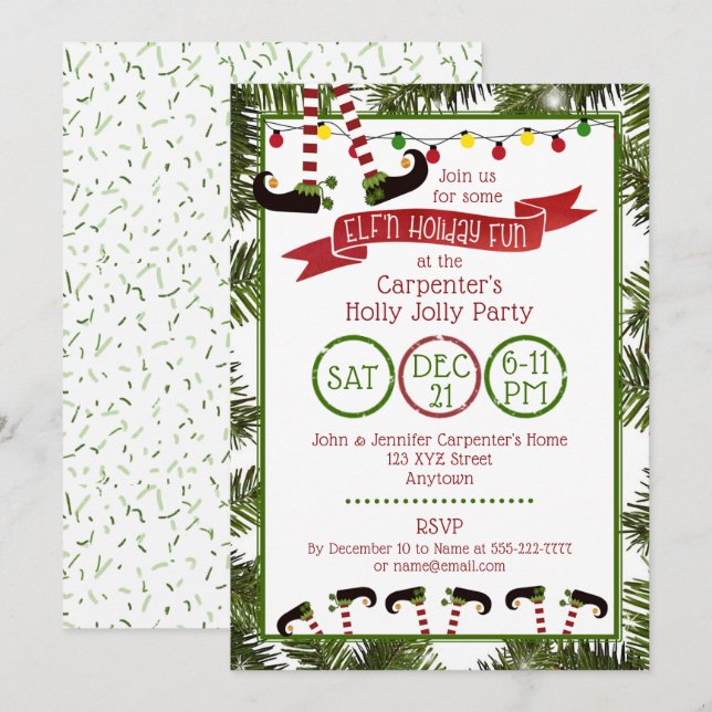Invitación Diversión de ELF'n Holiday - Fiesta (Anverso / Reverso)