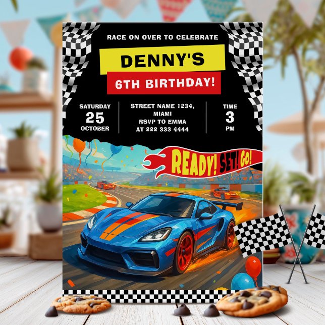 Invitación Diversión de fiesta de cumpleaños de Race Car (Subido por el creador)