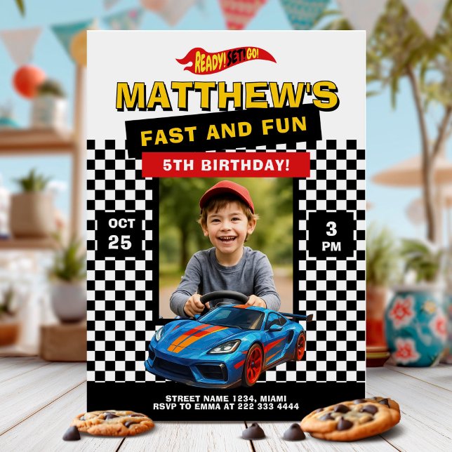 Invitación Diversión de fiesta de cumpleaños de Race Car (Subido por el creador)