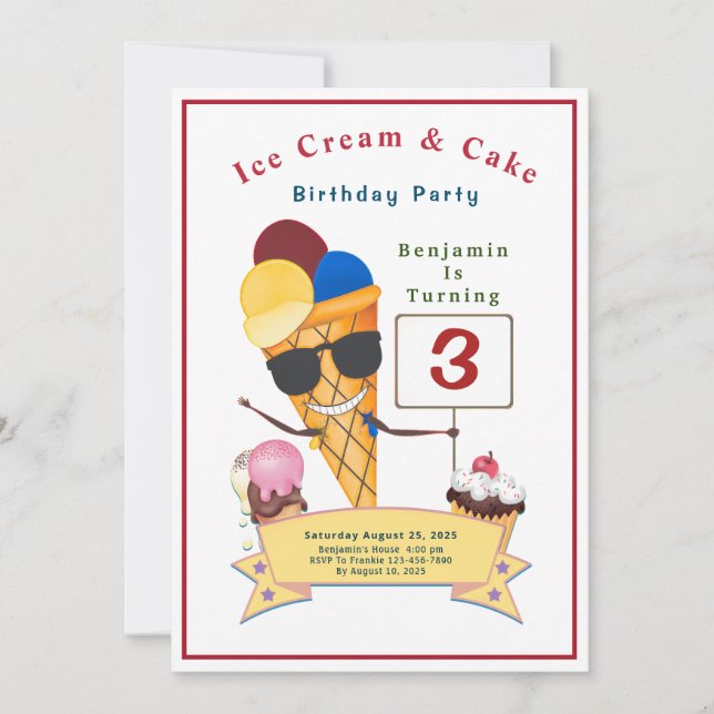 Invitación Diversión de fiesta de cumpleaños infantil (Anverso)