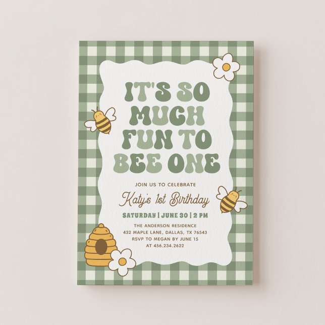 Invitación Diversión de Gingham para ser Uno Cumpleaños 1 (Subido por el creador)