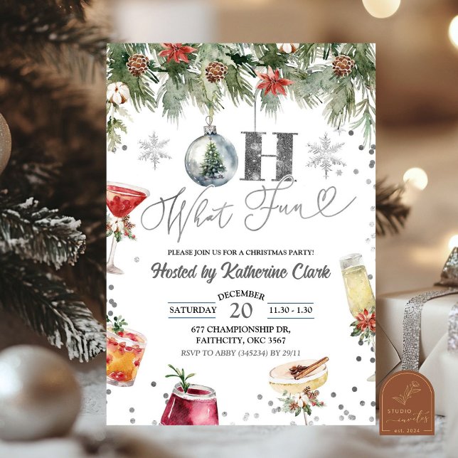 Invitación Diversión de invierno plateado Cóctel de Navidad F (Subido por el creador)