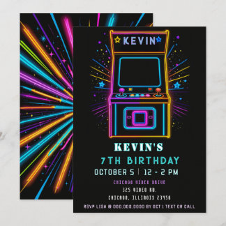 Invitación Diversión de juegos Neon Glow Arcade Cumpleaños