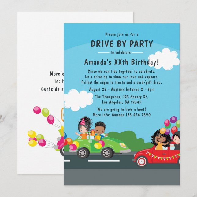 Invitación Diversión De La Fiesta De Cumpleaños (Anverso / Reverso)