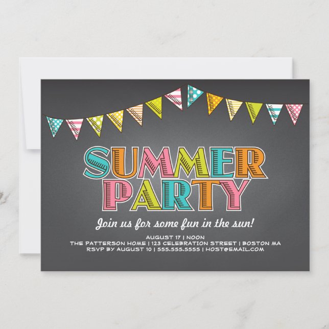 Invitación Diversión de la pizarra del fiesta del verano en (Anverso)