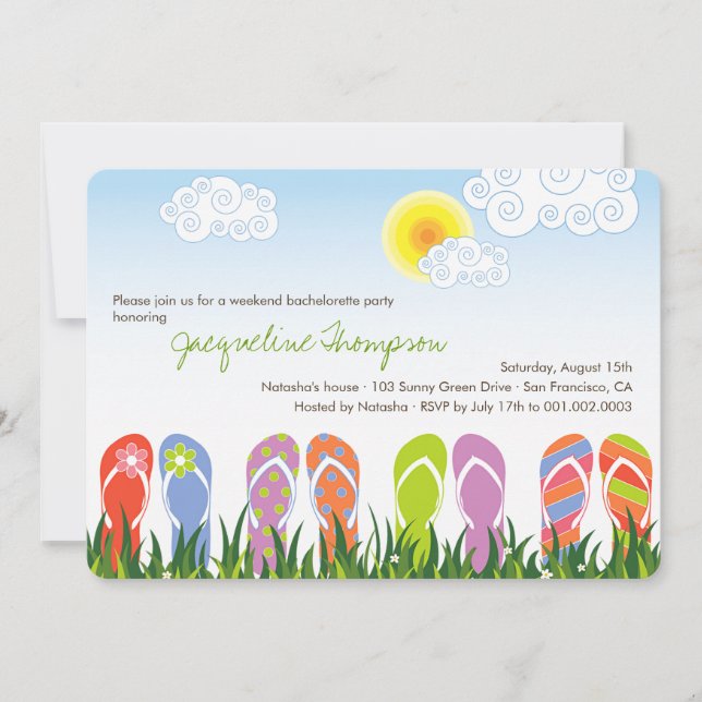 Invitación Diversión de los flips-flopes en el fiesta lindo (Anverso)