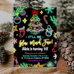 Invitación Diversión de Mucho Brillo Fiesta de Navidad Cumple