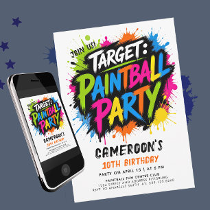 Invitación Diversión de Paintball Salpicadura de Pintura Colo