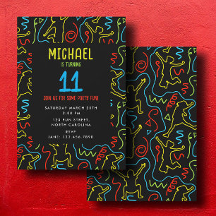 Invitación Diversión de salto para niños esquema neon negro c
