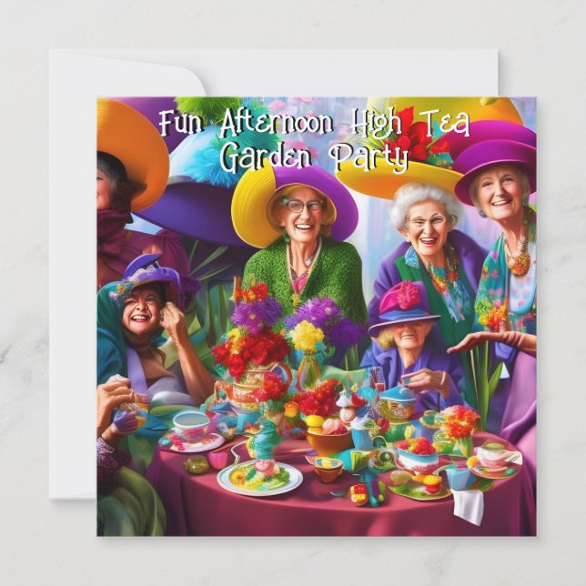 Invitación Diversión de señoras tarde té alto jardín fiesta (Anverso)