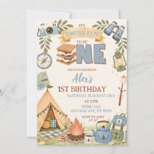 Invitación Diversión de Smore Azul para ser Uno Primer Cumple