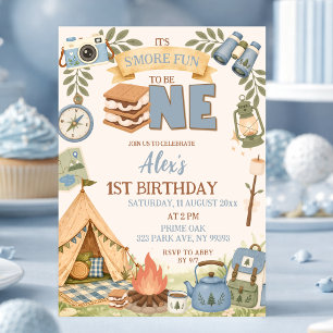 Invitación Diversión de Smore Azul para ser Uno Primer Cumple