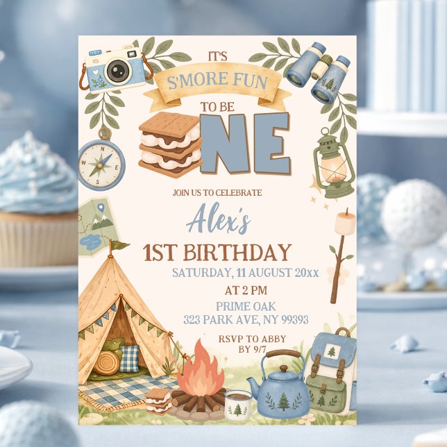 Invitación Diversión de Smore Azul para ser Uno Primer Cumple (Subido por el creador)