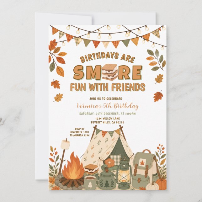 Invitación Diversión de S'more de Otoño con Amigos Cumpleaños (Anverso)