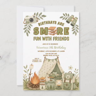 Invitación Diversión de S'more Verde con Amigos Cumpleaños de